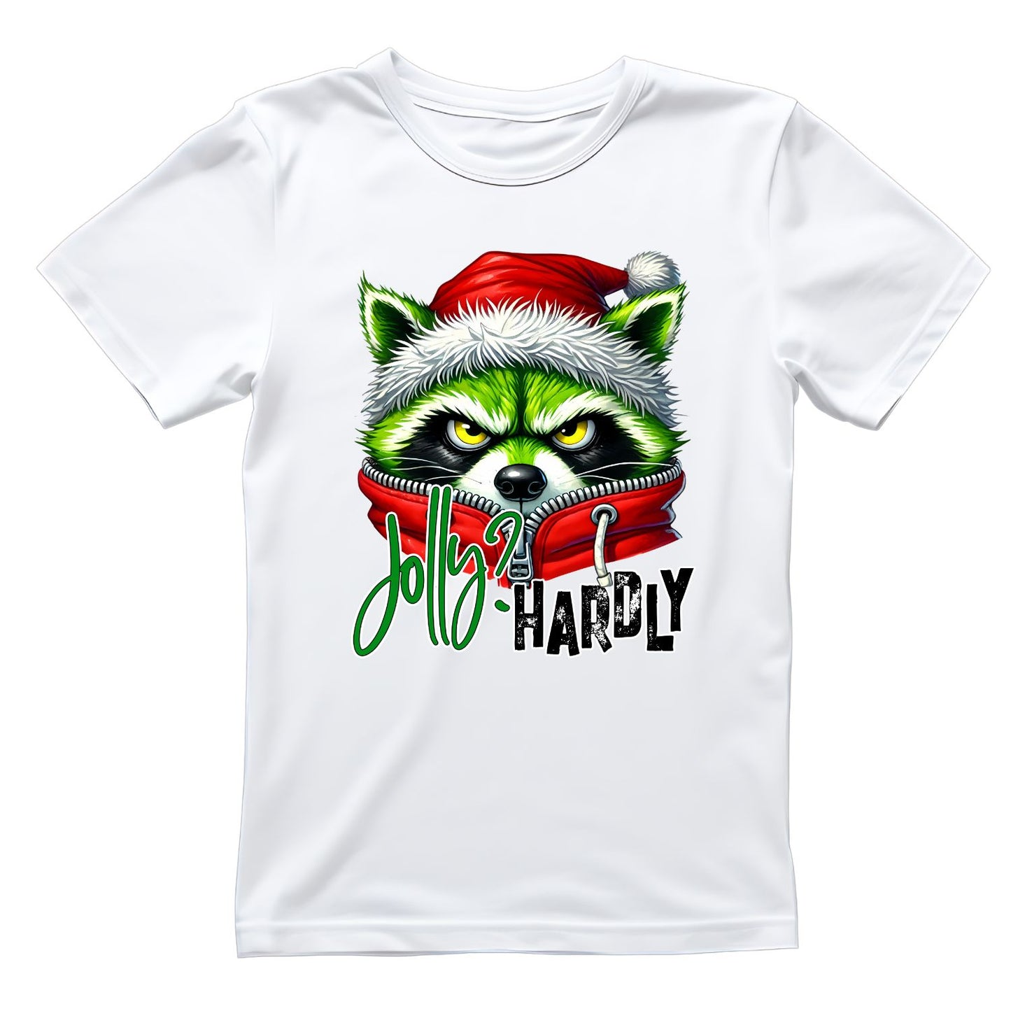 Jolly Hardly Raccoon Santa Christmas T-Shirt | Xmas Graphic Tee | Funny Shirt