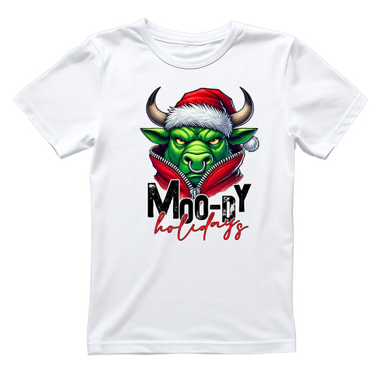 Moody Holiday Bull Santa Christmas T-Shirt | Xmas Graphic Tee | Funny Shirt