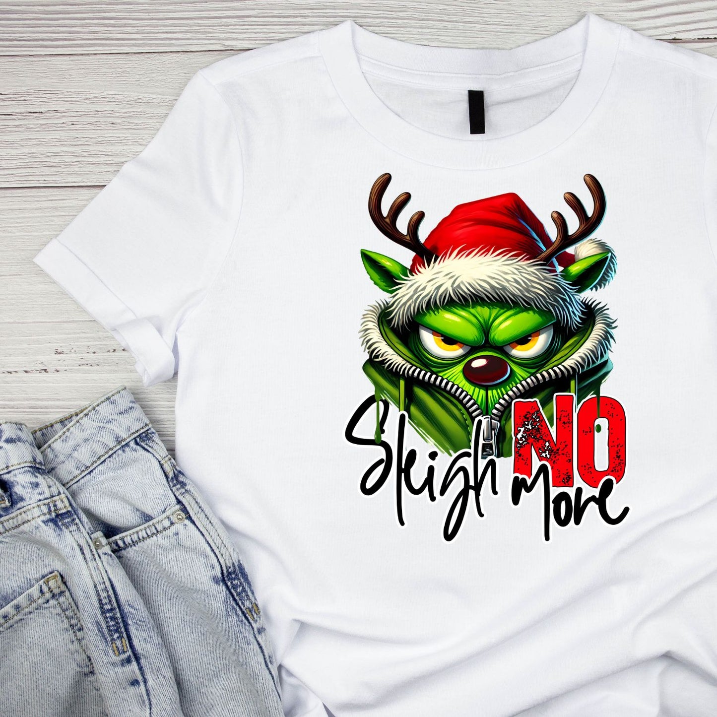 Sleigh No More Santa Reindeer Christmas T-Shirt | Xmas Graphic Tee | Funny Shirt