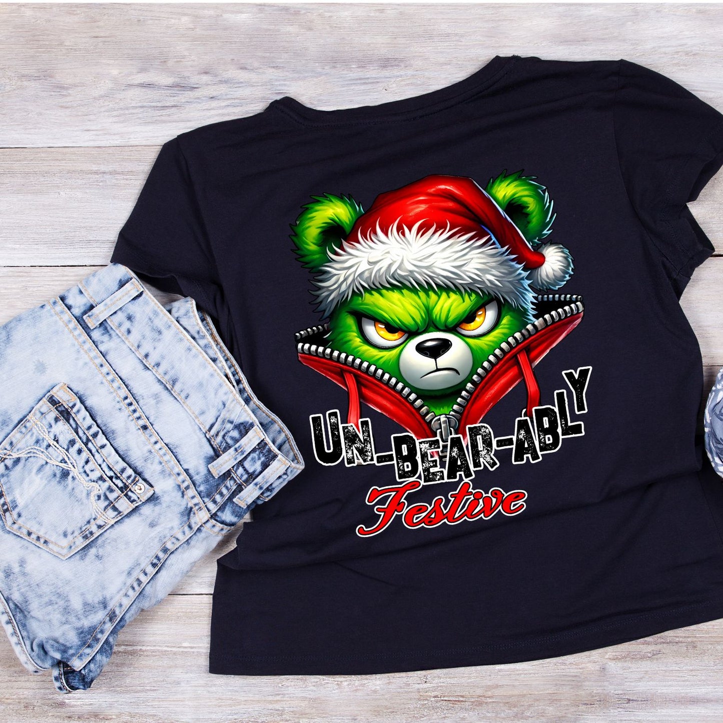 Un-bear-ably Festive Bear Santa Christmas T-Shirt | Xmas Graphic Tee | Funny Shirt