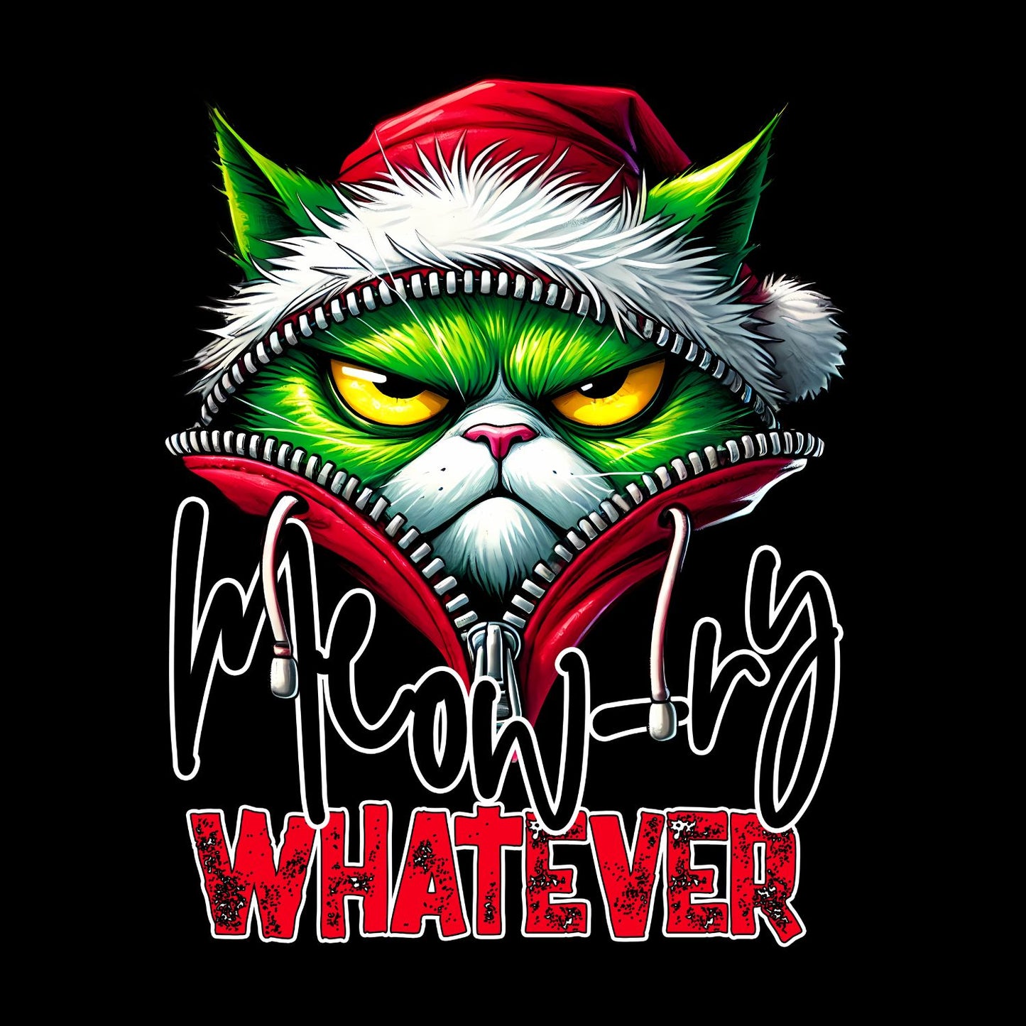 Meow-ly Whatever Cat Santa Christmas T-Shirt | Xmas Graphic Tee | Funny Shirt