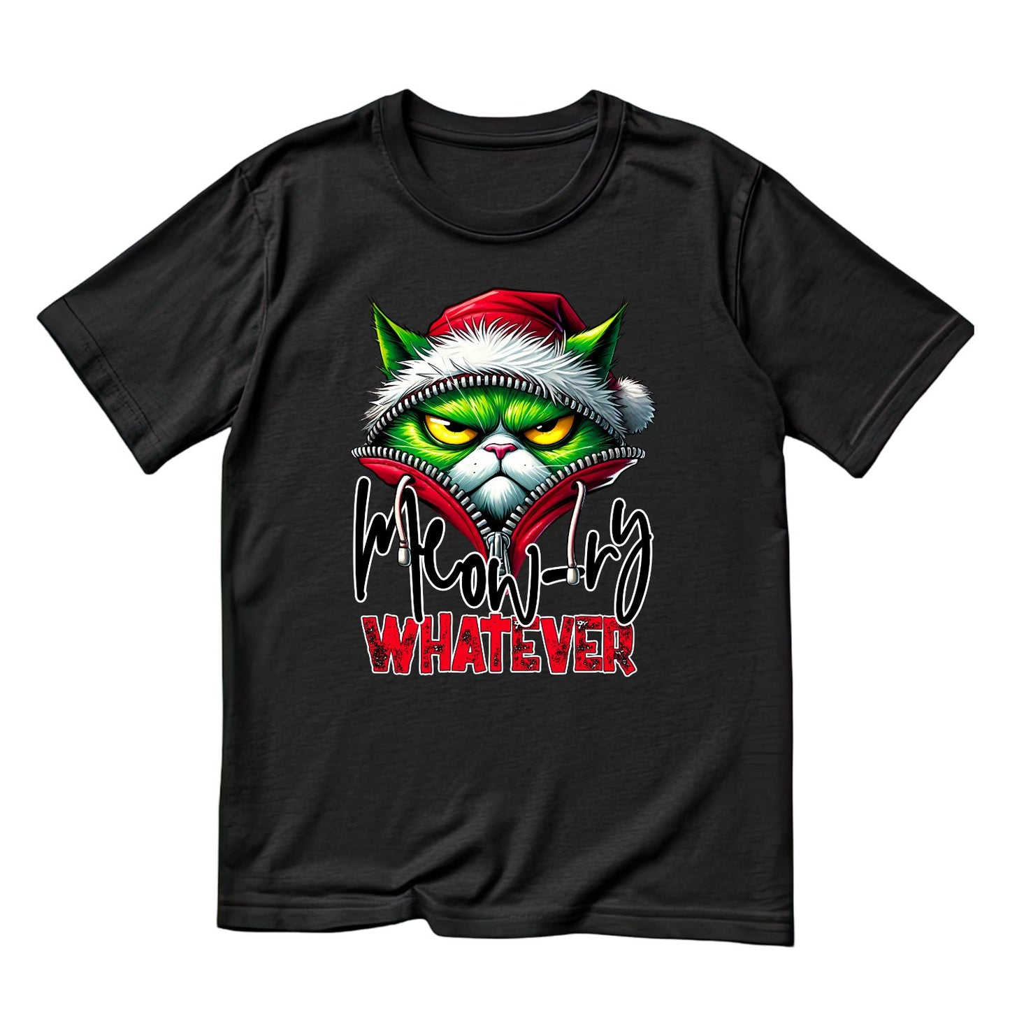 Meow-ly Whatever Cat Santa Christmas T-Shirt | Xmas Graphic Tee | Funny Shirt