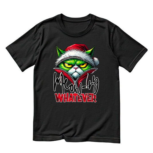 Meow-ly Whatever Cat Santa Christmas T-Shirt | Xmas Graphic Tee | Funny Shirt
