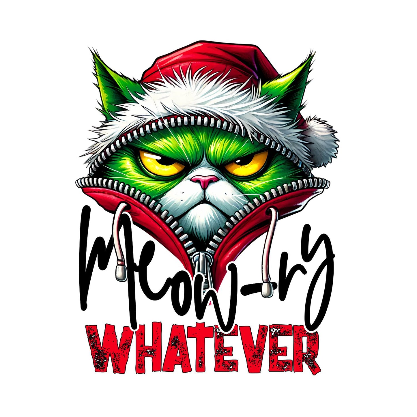 Meow-ly Whatever Cat Santa Christmas T-Shirt | Xmas Graphic Tee | Funny Shirt