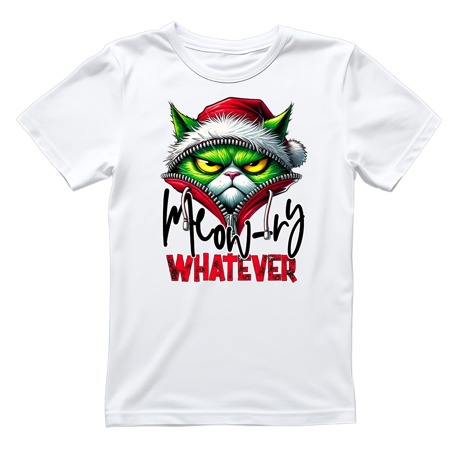 Meow-ly Whatever Cat Santa Christmas T-Shirt | Xmas Graphic Tee | Funny Shirt