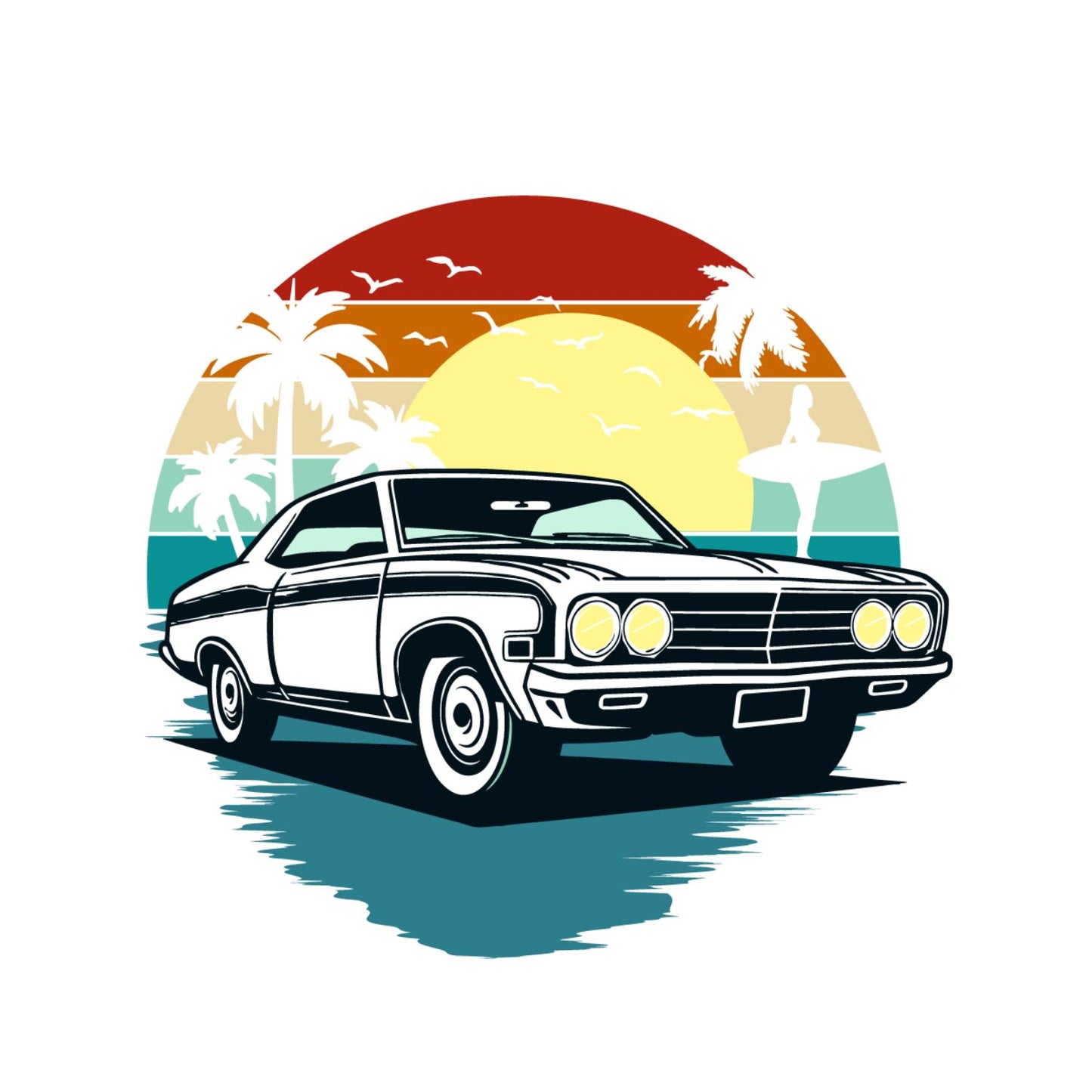 Sunset Vintage Car Palm Trees T-Shirt | Summer Graphic Tee | Shirt