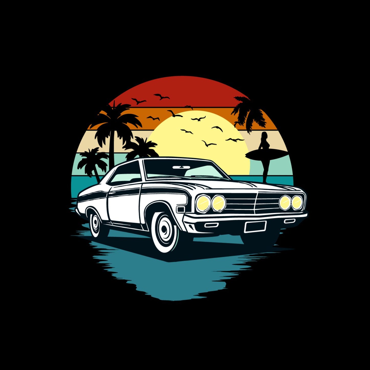 Sunset Vintage Car Palm Trees T-Shirt | Summer Graphic Tee | Shirt