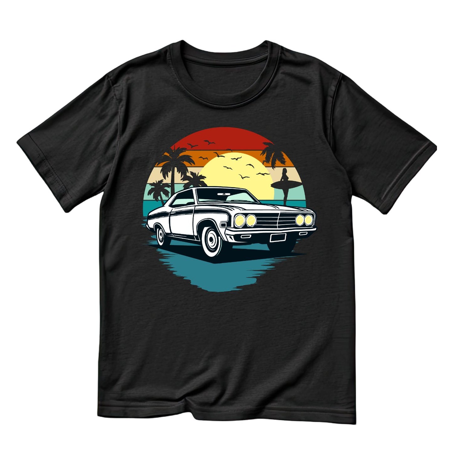 Sunset Vintage Car Palm Trees T-Shirt | Summer Graphic Tee | Shirt