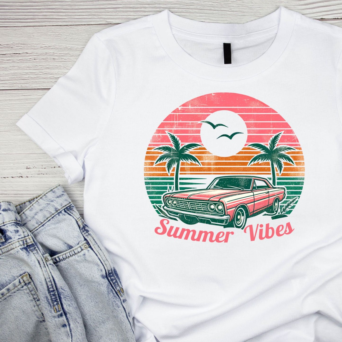 Summer Vibes Vintage Car Palm Trees T-Shirt | Summer Graphic Tee | Shirt