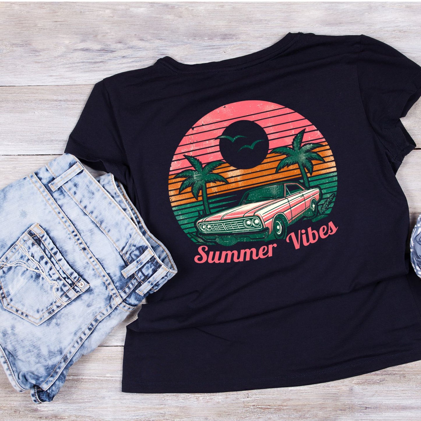 Summer Vibes Vintage Car Palm Trees T-Shirt | Summer Graphic Tee | Shirt