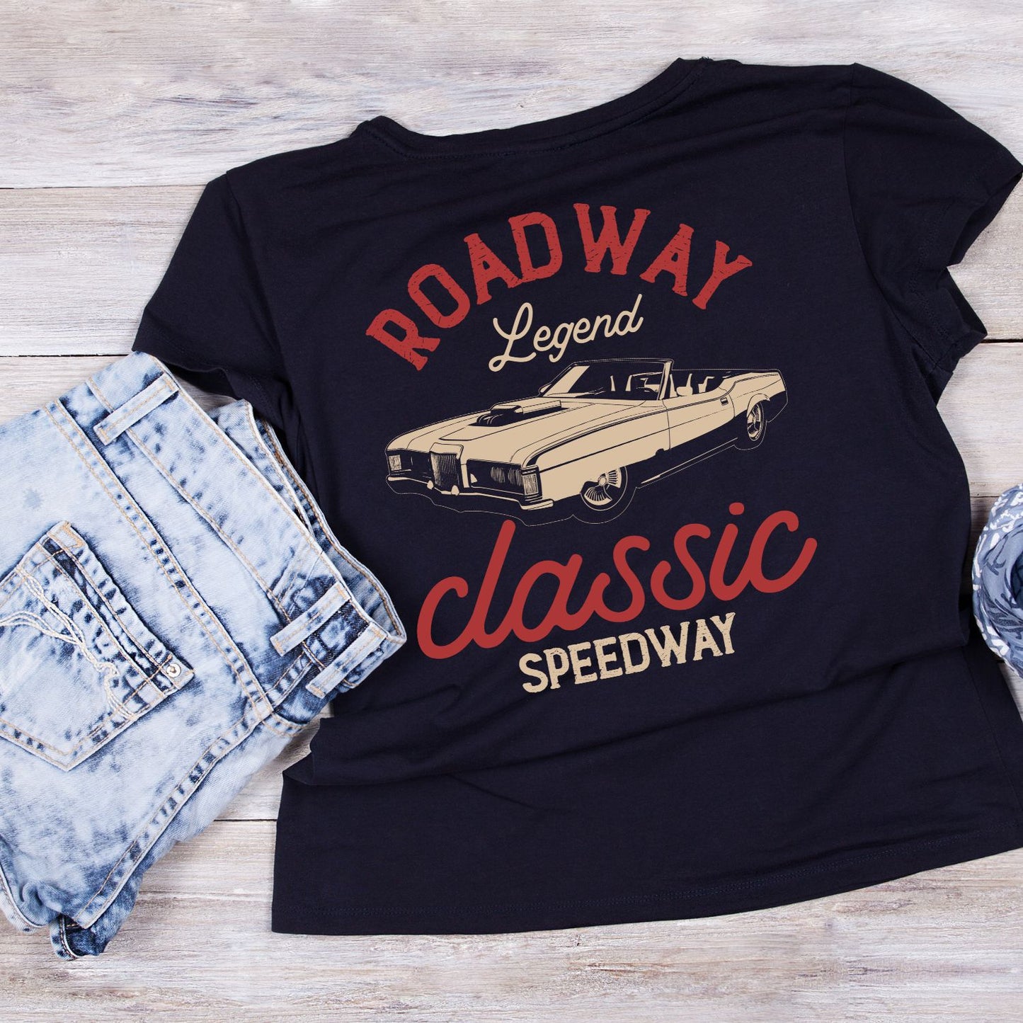 Roadway Legend Classic Speedway Car T-Shirt | Vintage Car Graphic Tee | Shirt