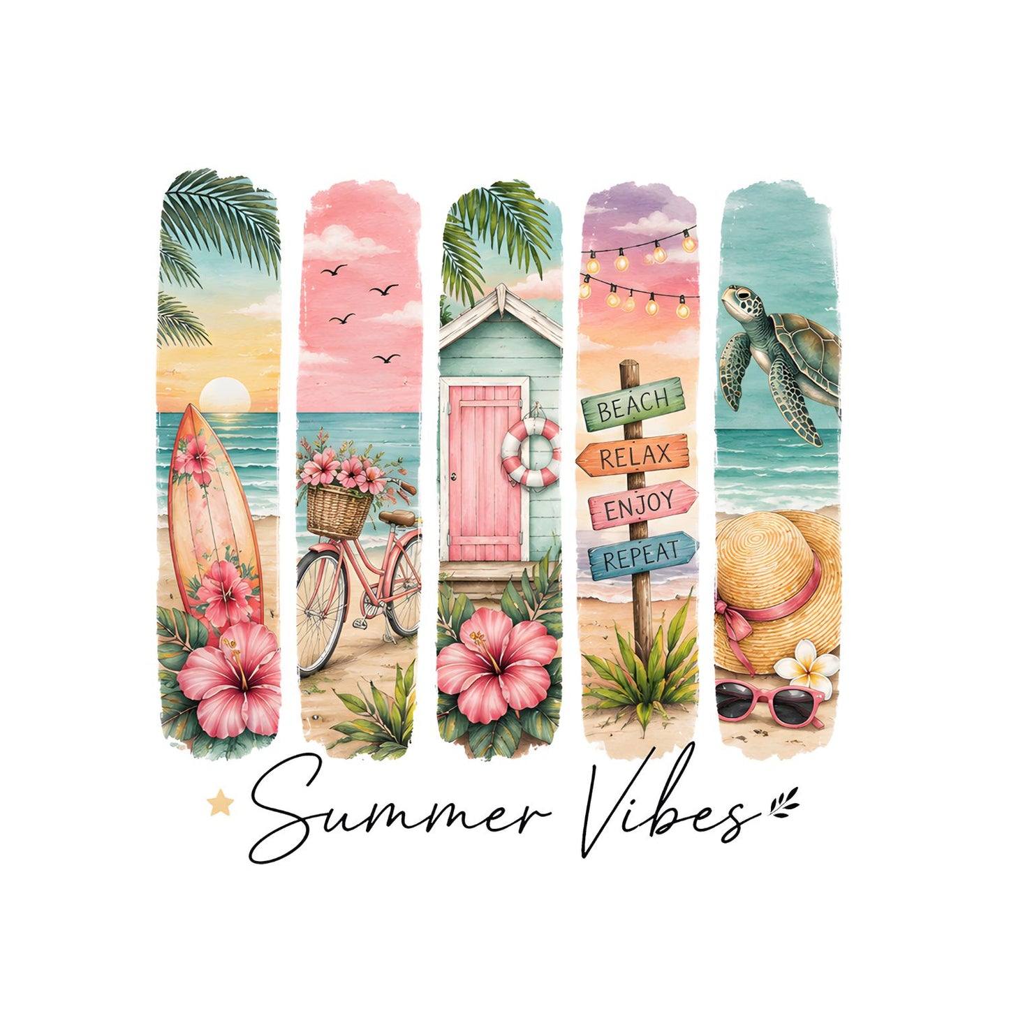 Pastel Stacked Summer Vibes T-Shirt | Summer Graphic Tee | Beach Shirt