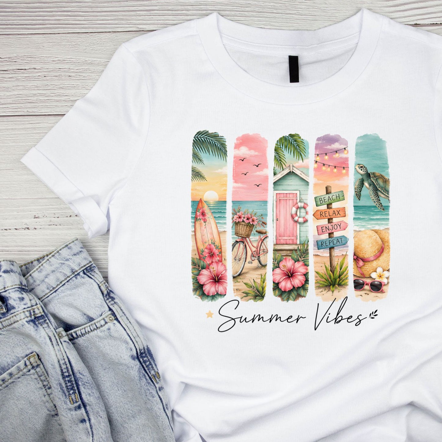 Pastel Stacked Summer Vibes T-Shirt | Summer Graphic Tee | Beach Shirt