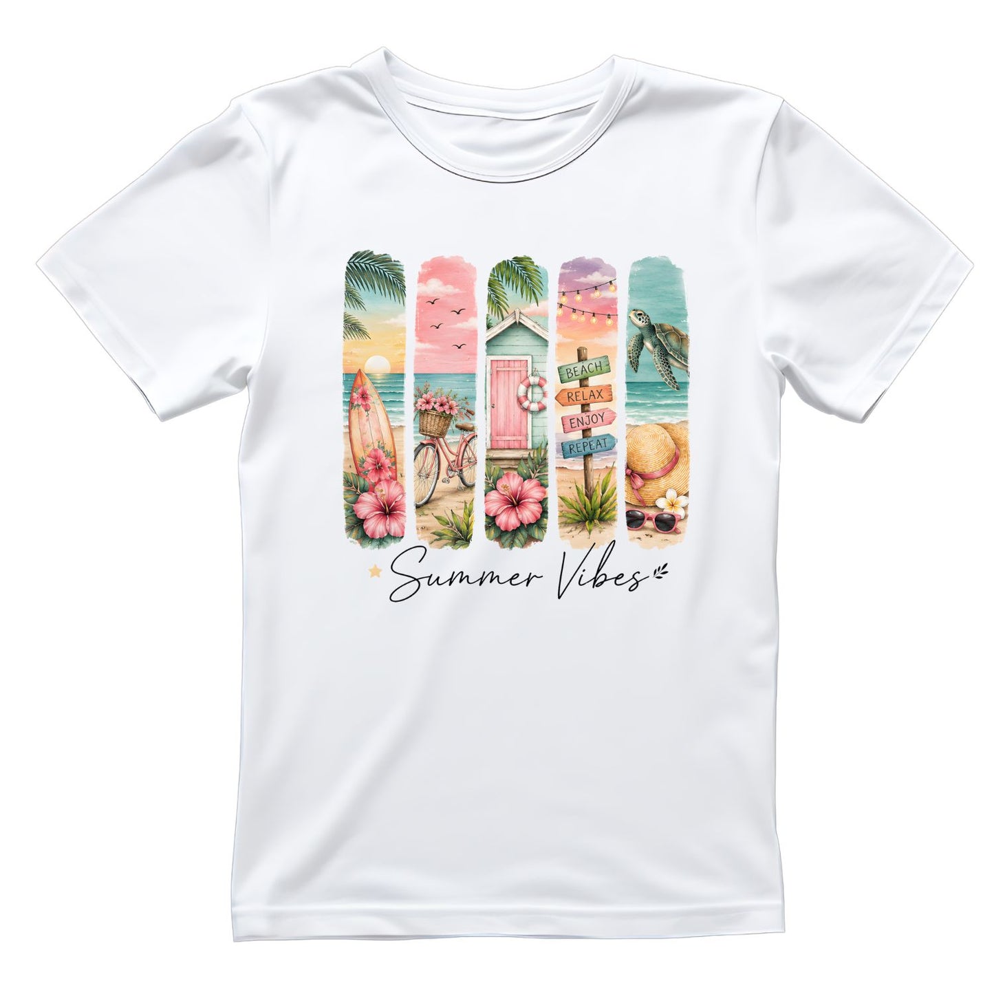 Pastel Stacked Summer Vibes T-Shirt | Summer Graphic Tee | Beach Shirt