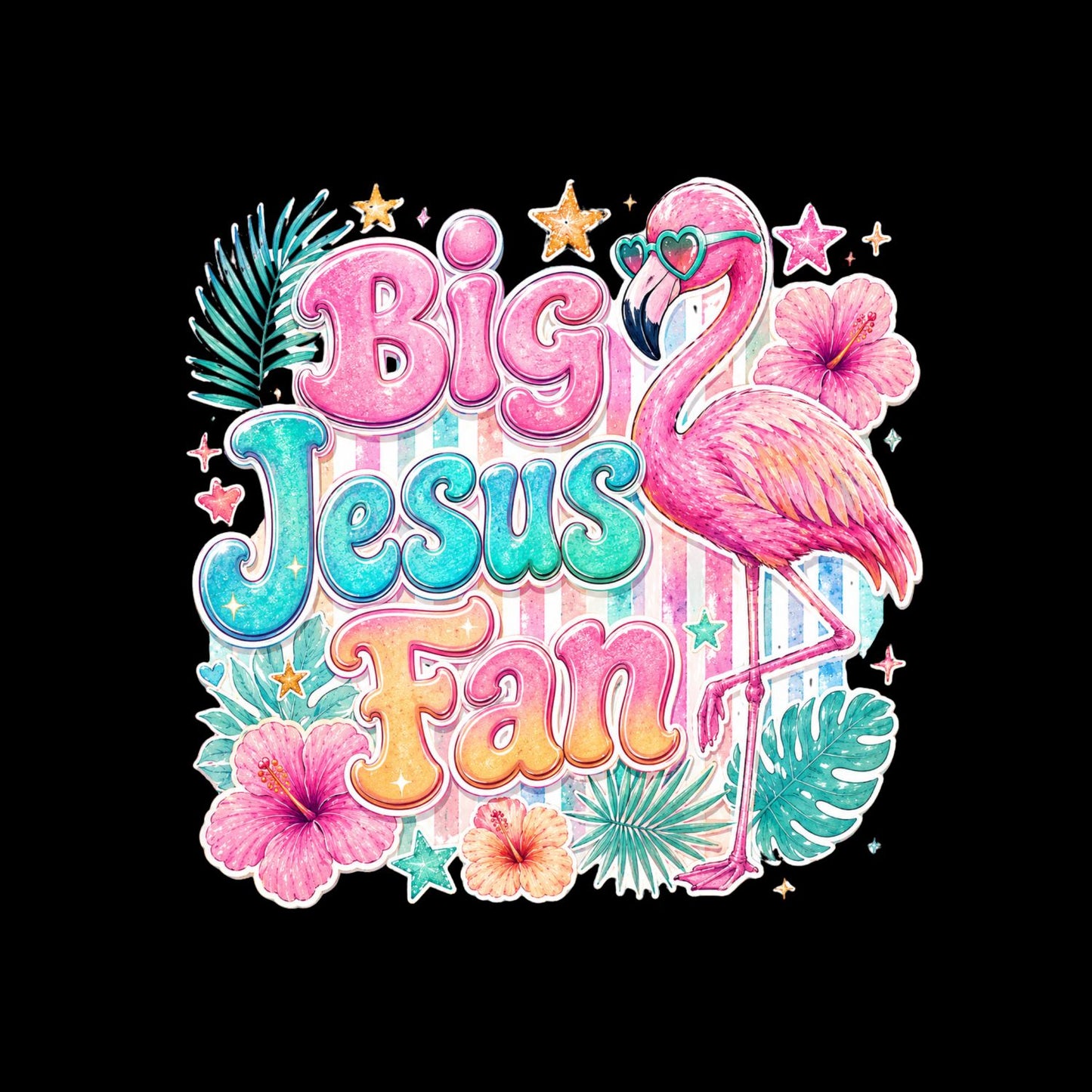 Big Jesus Fan Flamingo T-Shirt | Summer Graphic Tee | Beach Shirt