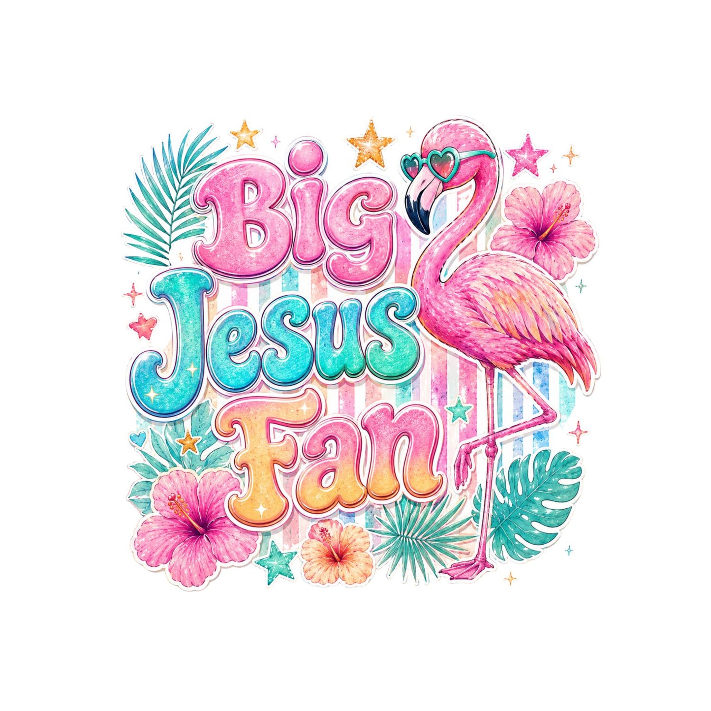 Big Jesus Fan Flamingo T-Shirt | Summer Graphic Tee | Beach Shirt