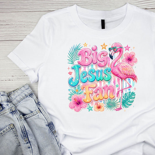 Big Jesus Fan Flamingo T-Shirt | Summer Graphic Tee | Beach Shirt