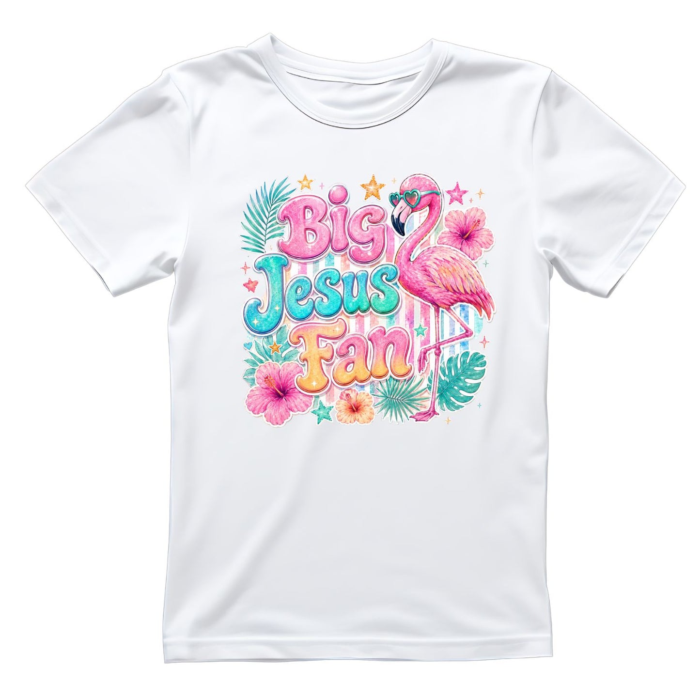 Big Jesus Fan Flamingo T-Shirt | Summer Graphic Tee | Beach Shirt