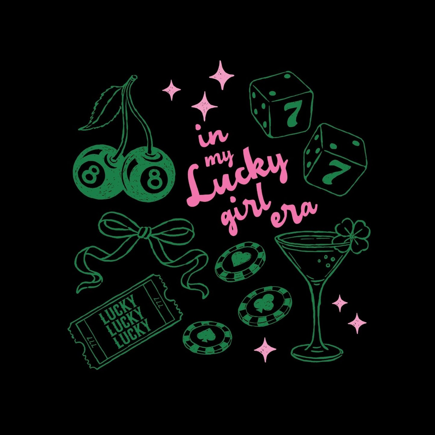 In My Lucky Girl Era T-shirt | St Patrick’s Day T-shirt | Girl’s Night Out | Dice Martini Poker Chips