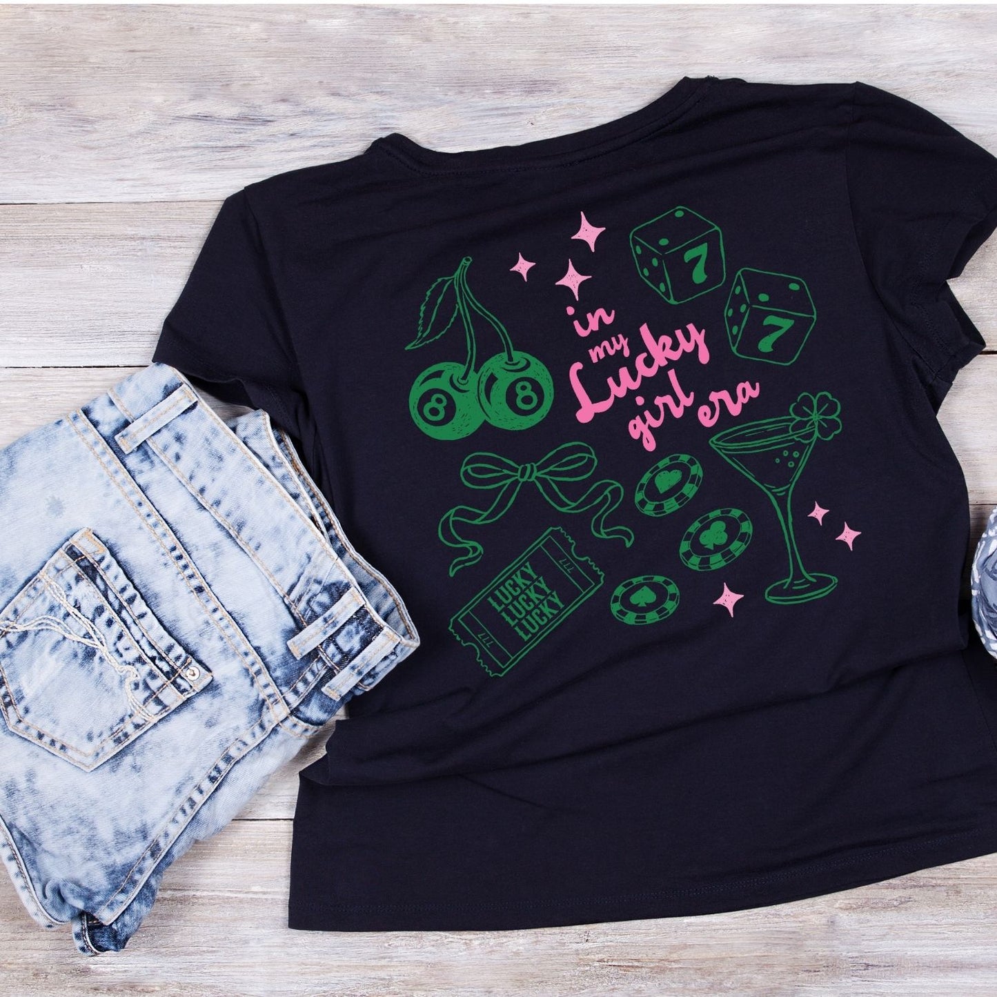 In My Lucky Girl Era T-shirt | St Patrick’s Day T-shirt | Girl’s Night Out | Dice Martini Poker Chips