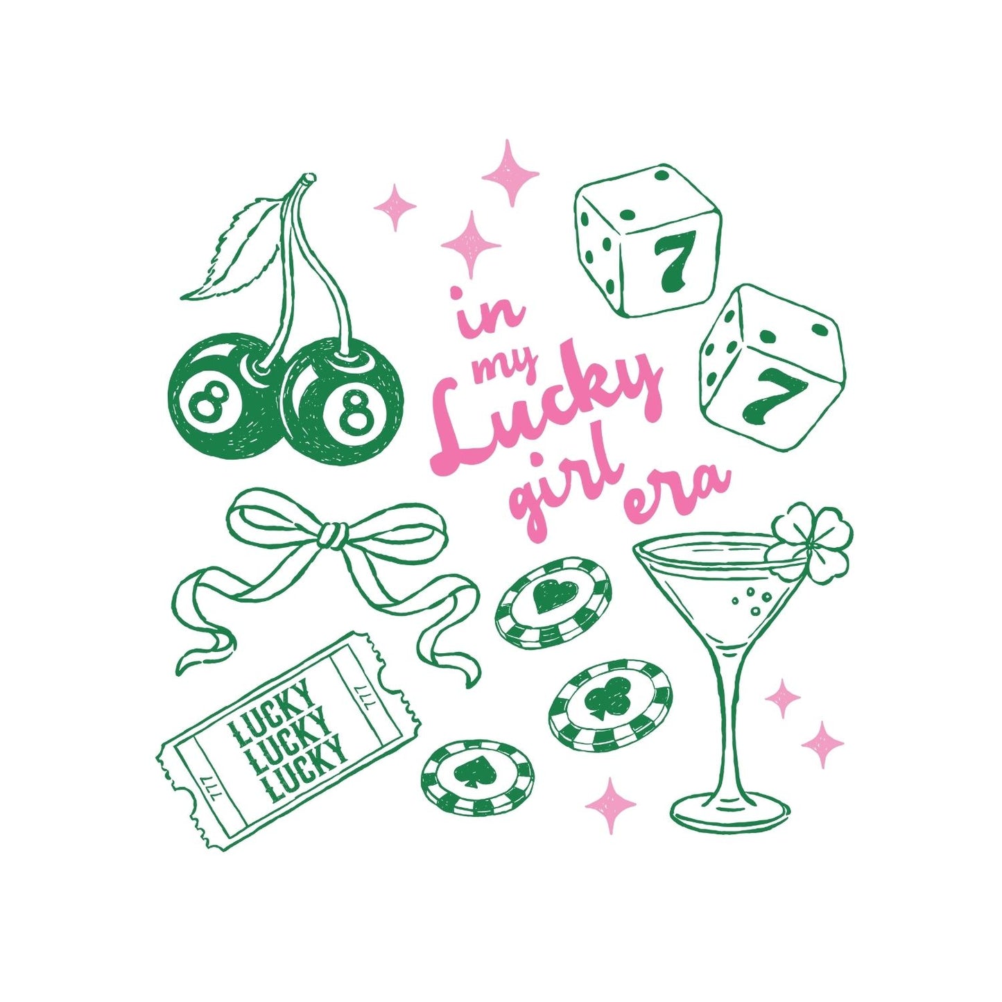 In My Lucky Girl Era T-shirt | St Patrick’s Day T-shirt | Girl’s Night Out | Dice Martini Poker Chips