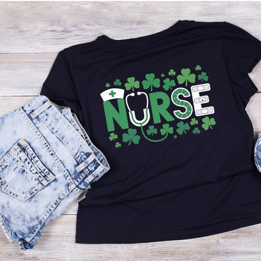 Nurse Shamrock T-Shirt | St Patrick’s Day T-Shirt | Shamrock | Stethoscope Bandaids Nurse Hat