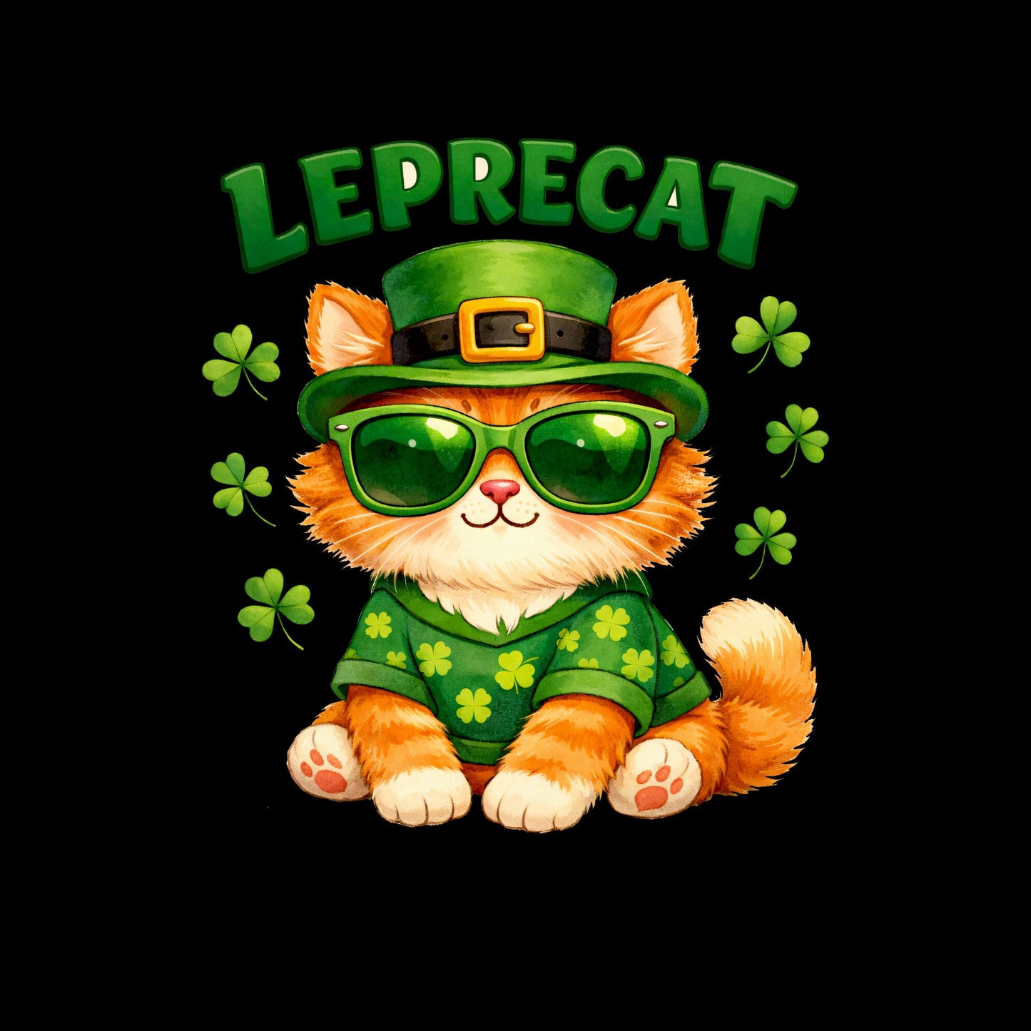 Leprecat (Leprechaun) Sunglass Orange Cat T-shirt | St Patrick’s Day T-shirt | Shamrocks
