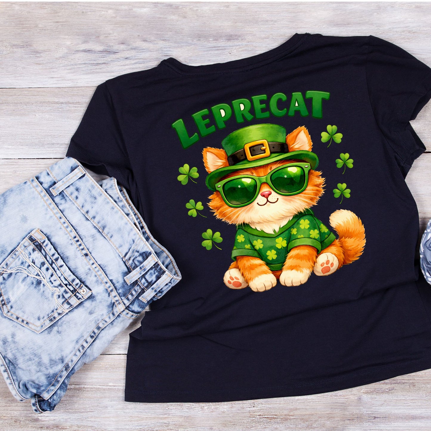 Leprecat (Leprechaun) Sunglass Orange Cat T-shirt | St Patrick’s Day T-shirt | Shamrocks