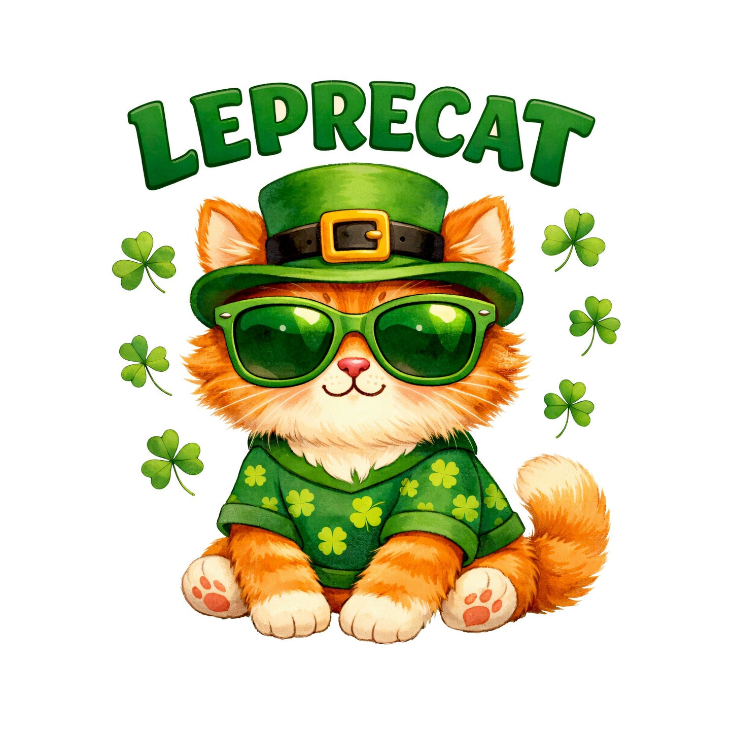 Leprecat (Leprechaun) Sunglass Orange Cat T-shirt | St Patrick’s Day T-shirt | Shamrocks