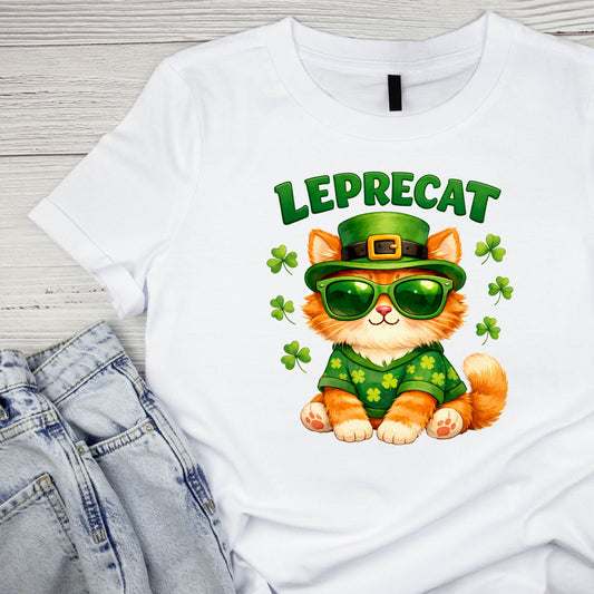 Leprecat (Leprechaun) Sunglass Orange Cat T-shirt | St Patrick’s Day T-shirt | Shamrocks