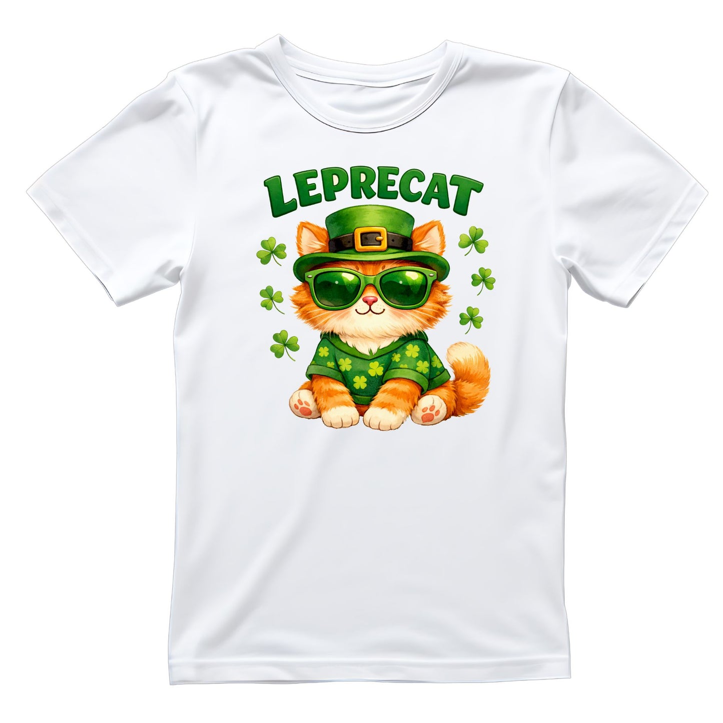 Leprecat (Leprechaun) Sunglass Orange Cat T-shirt | St Patrick’s Day T-shirt | Shamrocks