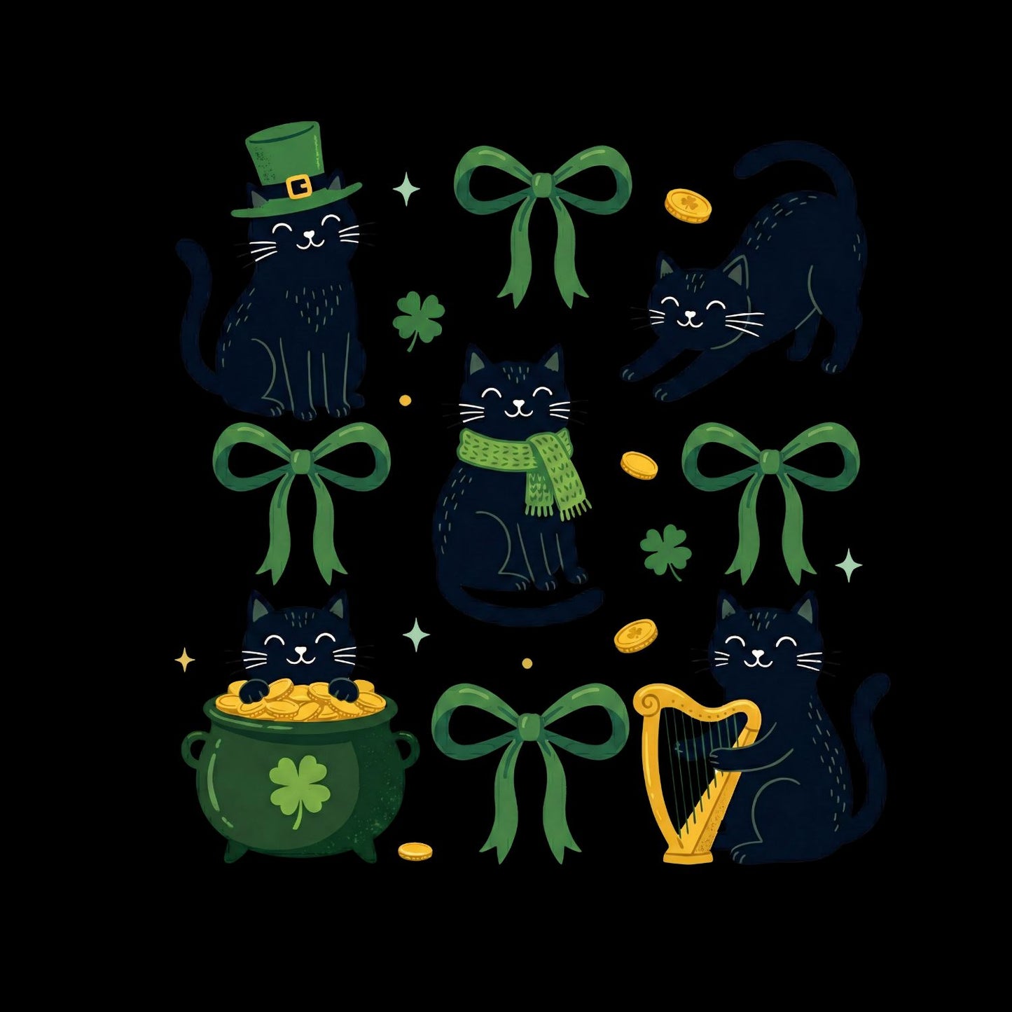 St Patrick’s Day Black Cat T-shirt | St Patrick’s Day T-shirt | Pot of Gold Bows