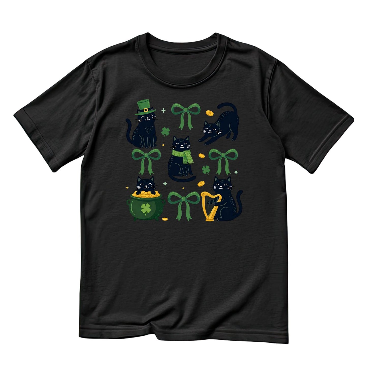 St Patrick’s Day Black Cat T-shirt | St Patrick’s Day T-shirt | Pot of Gold Bows