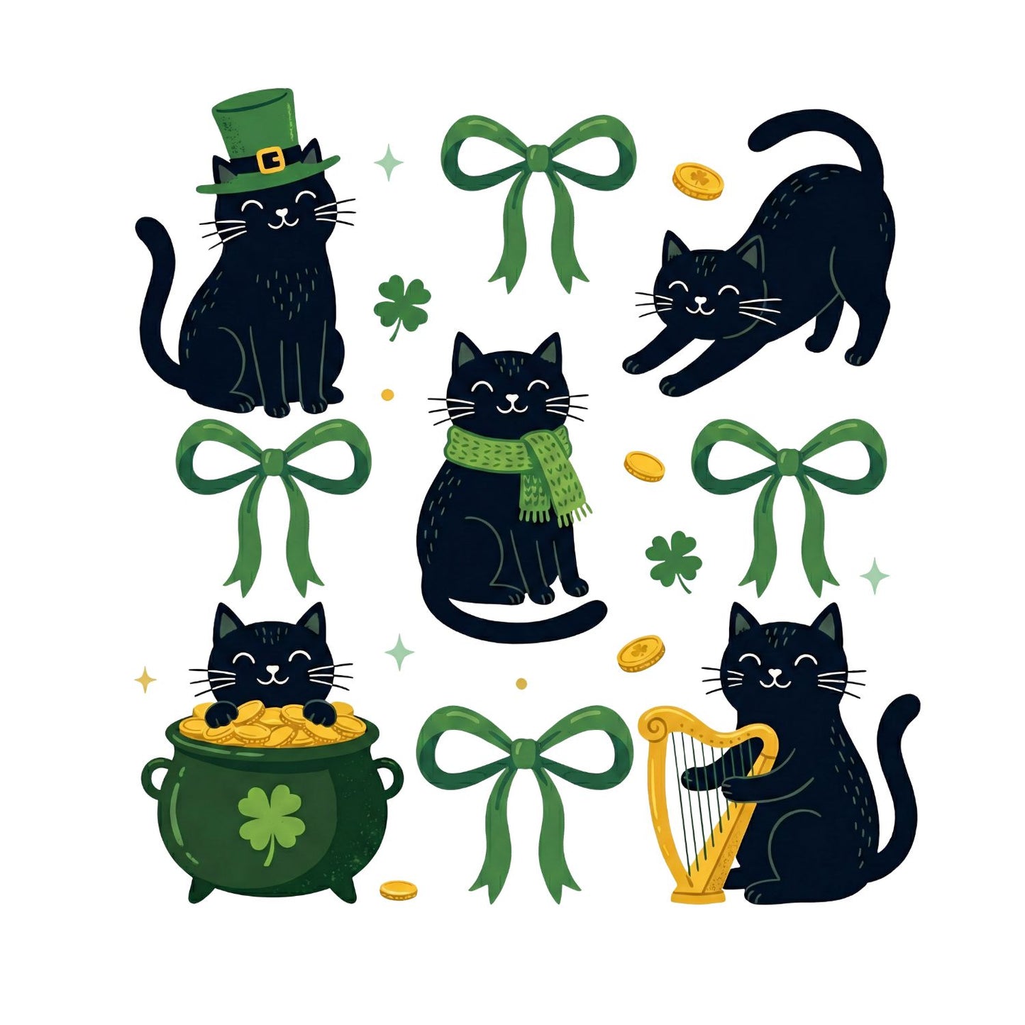 St Patrick’s Day Black Cat T-shirt | St Patrick’s Day T-shirt | Pot of Gold Bows