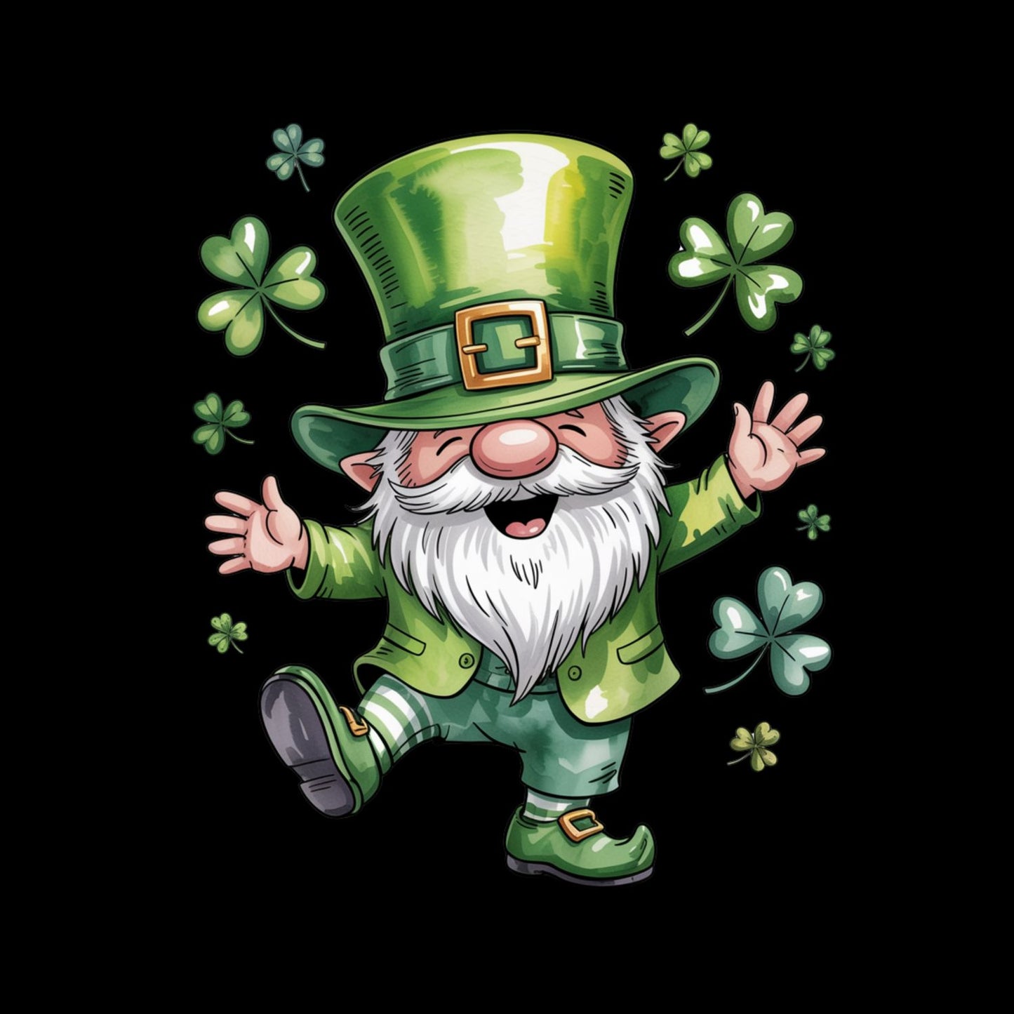 Happy Bearded Leprechaun T-shirt | St Patrick’s Day T-shirt | Shamrock Dancing Top Hat