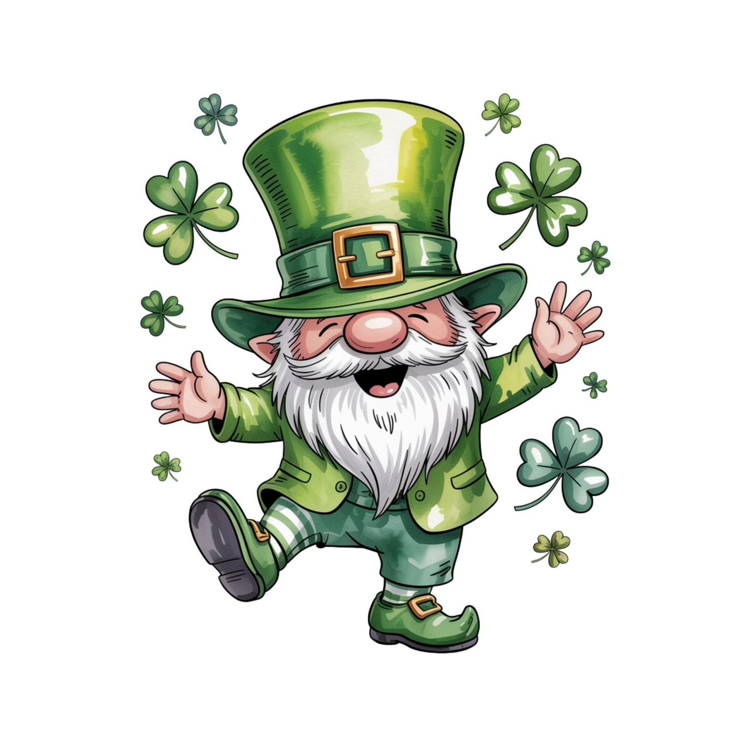 Happy Bearded Leprechaun T-shirt | St Patrick’s Day T-shirt | Shamrock Dancing Top Hat