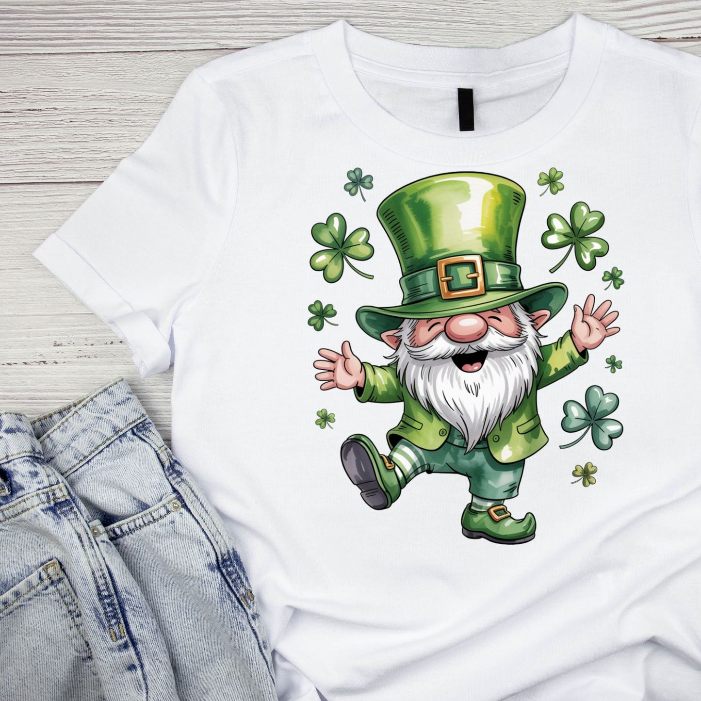 Happy Bearded Leprechaun T-shirt | St Patrick’s Day T-shirt | Shamrock Dancing Top Hat