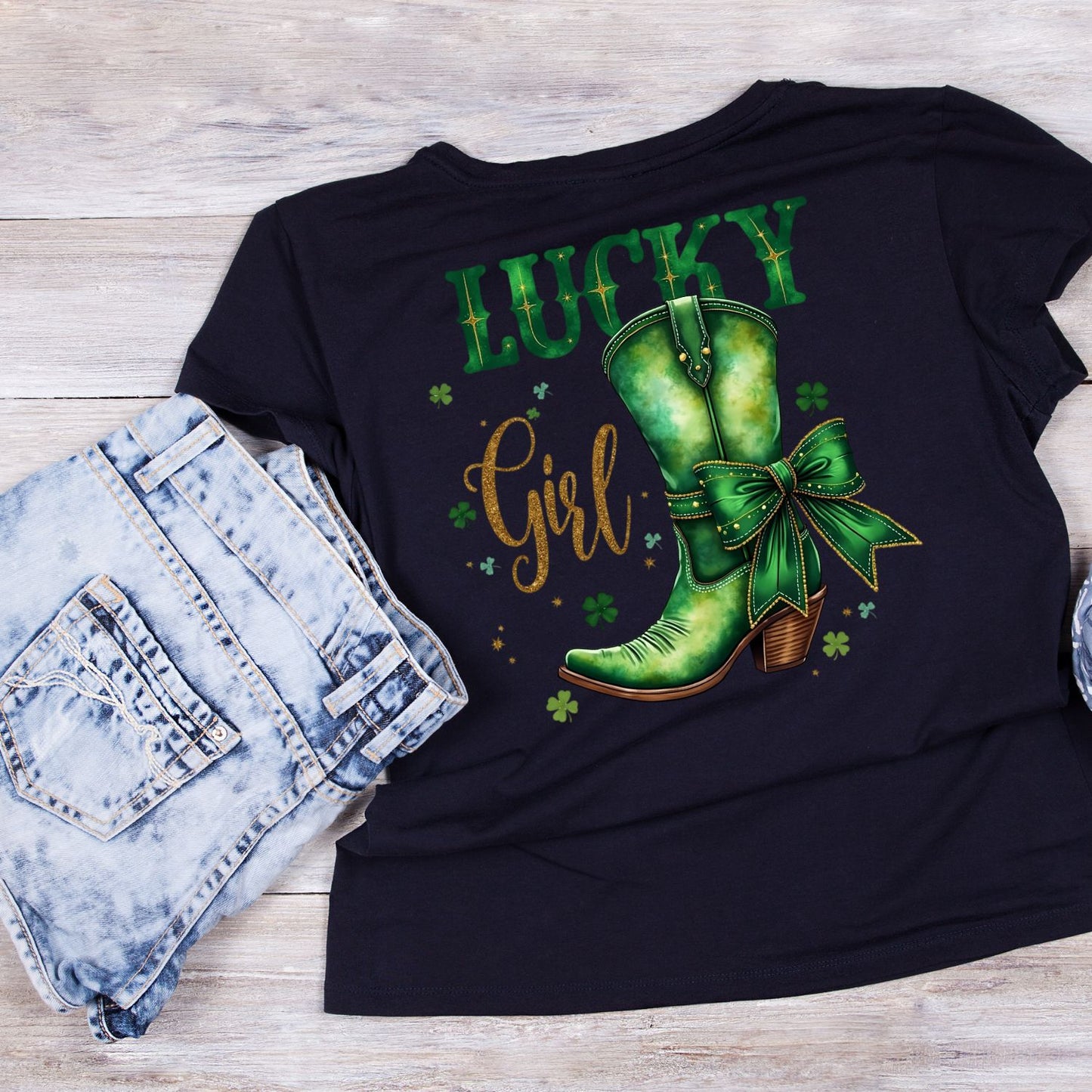 Lucky Girl Cowboy Boots T-shirt | St Patrick’s Day T-shirt | Shamrock | Skeleton Drinking Beer