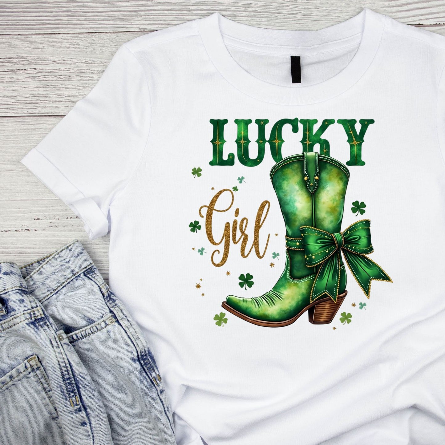 Lucky Girl Cowboy Boots T-shirt | St Patrick’s Day T-shirt | Shamrock | Skeleton Drinking Beer