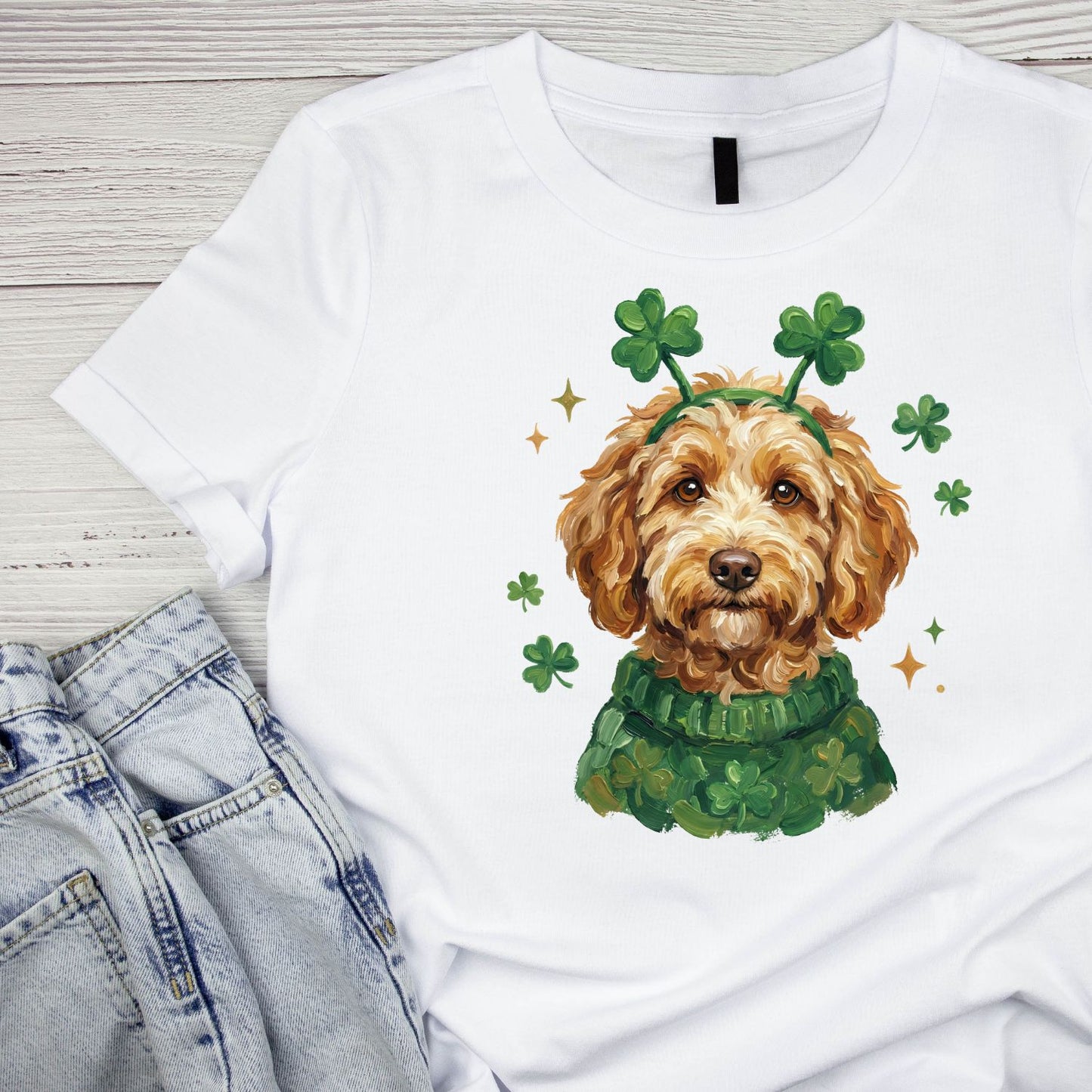 St. Patrick’s Day Dog Wearibg Headband T-shirt | St Patrick’s Day T-shirt | Shamrock