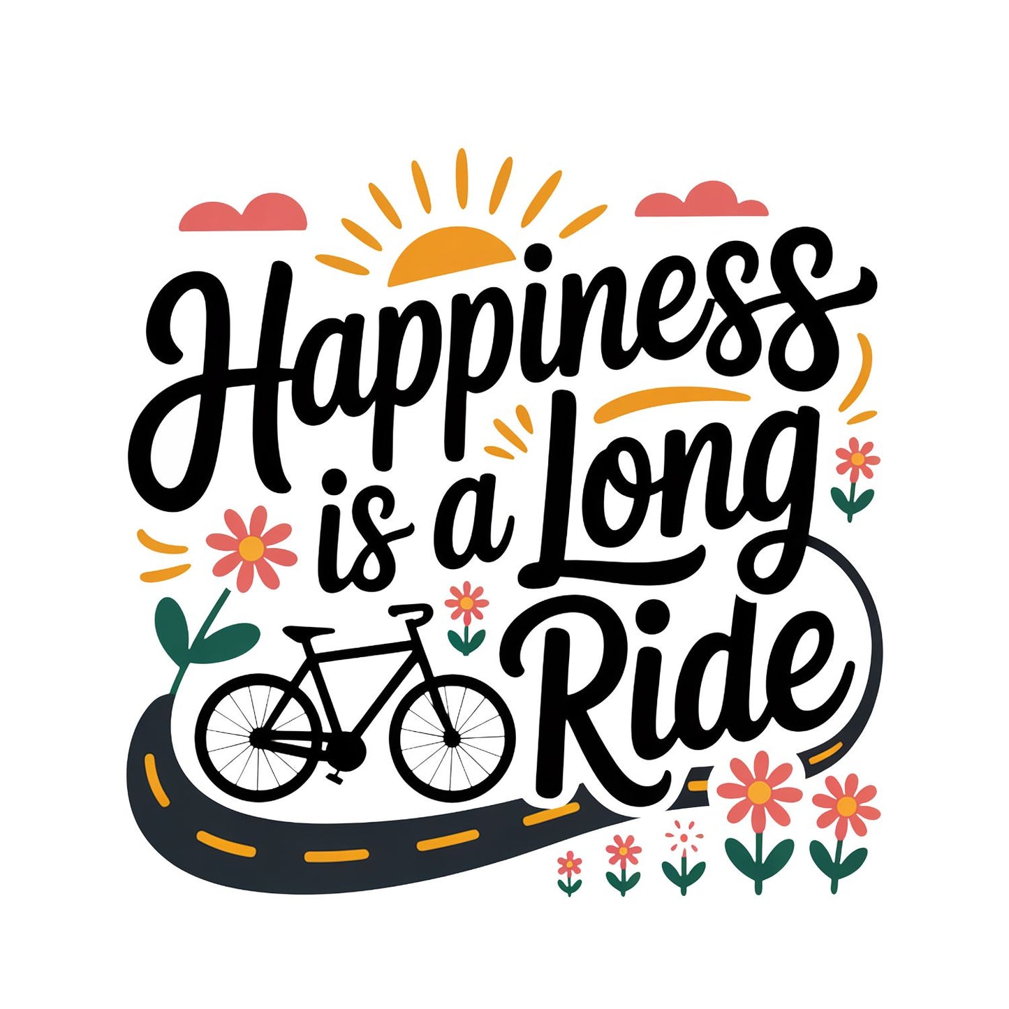 Happiness Is a Long Ride T-Shirt | Cycling Graphic Tee | Bicycle Shirt
