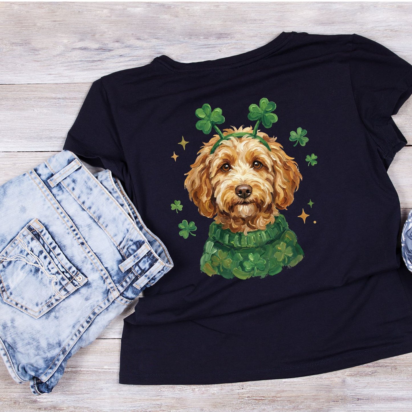 St. Patrick’s Day Dog Wearibg Headband T-shirt | St Patrick’s Day T-shirt | Shamrock