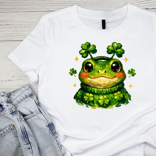 Watercolour Frog St. Patrick’s Day Wearing Headband T-shirt | St Patrick’s Day T-shirt | Shamrock