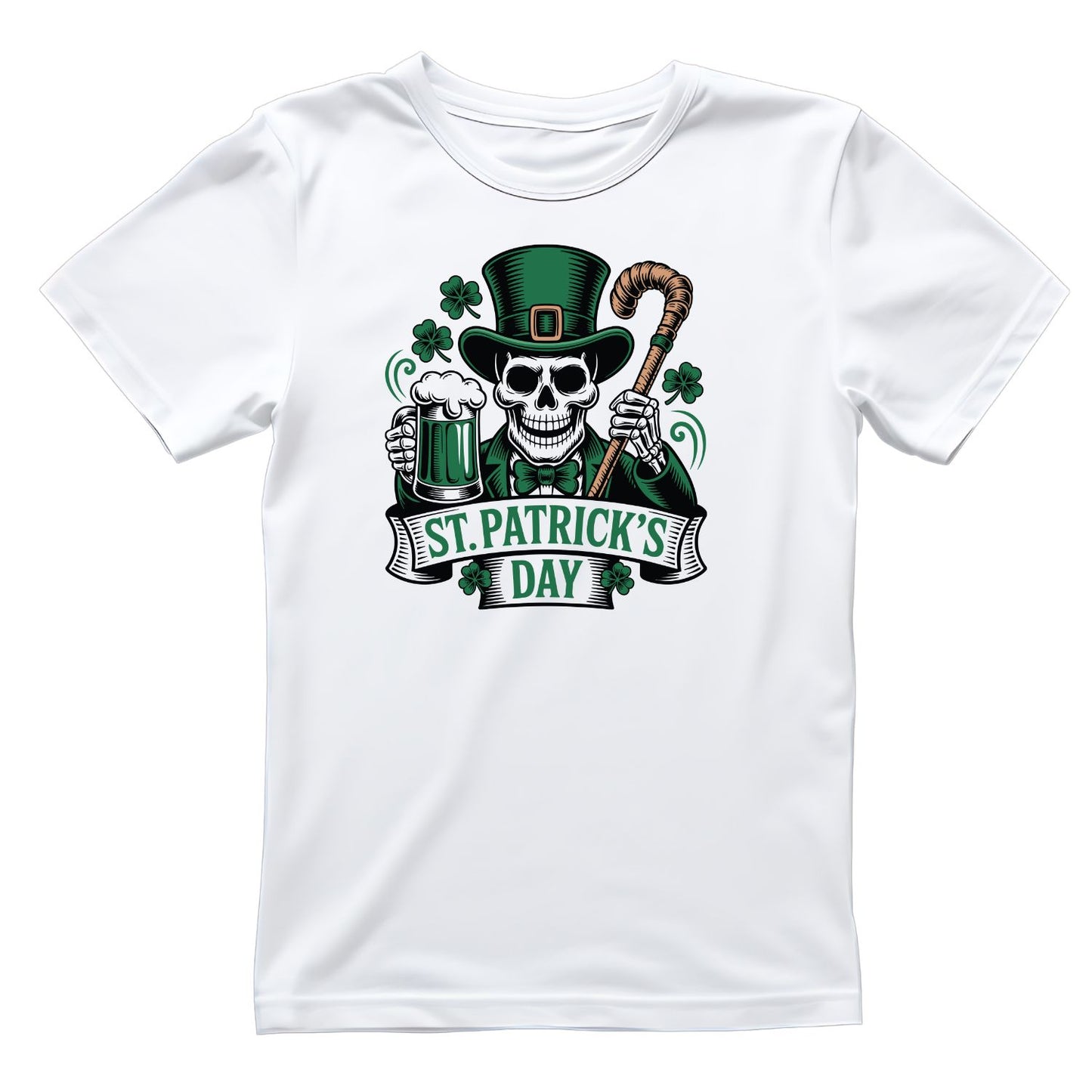 St. Patrick’s Day T-shirt | St Patrick’s Day T-shirt | Shamrock Skeleton Cane Beer | St. Paddy’s.
