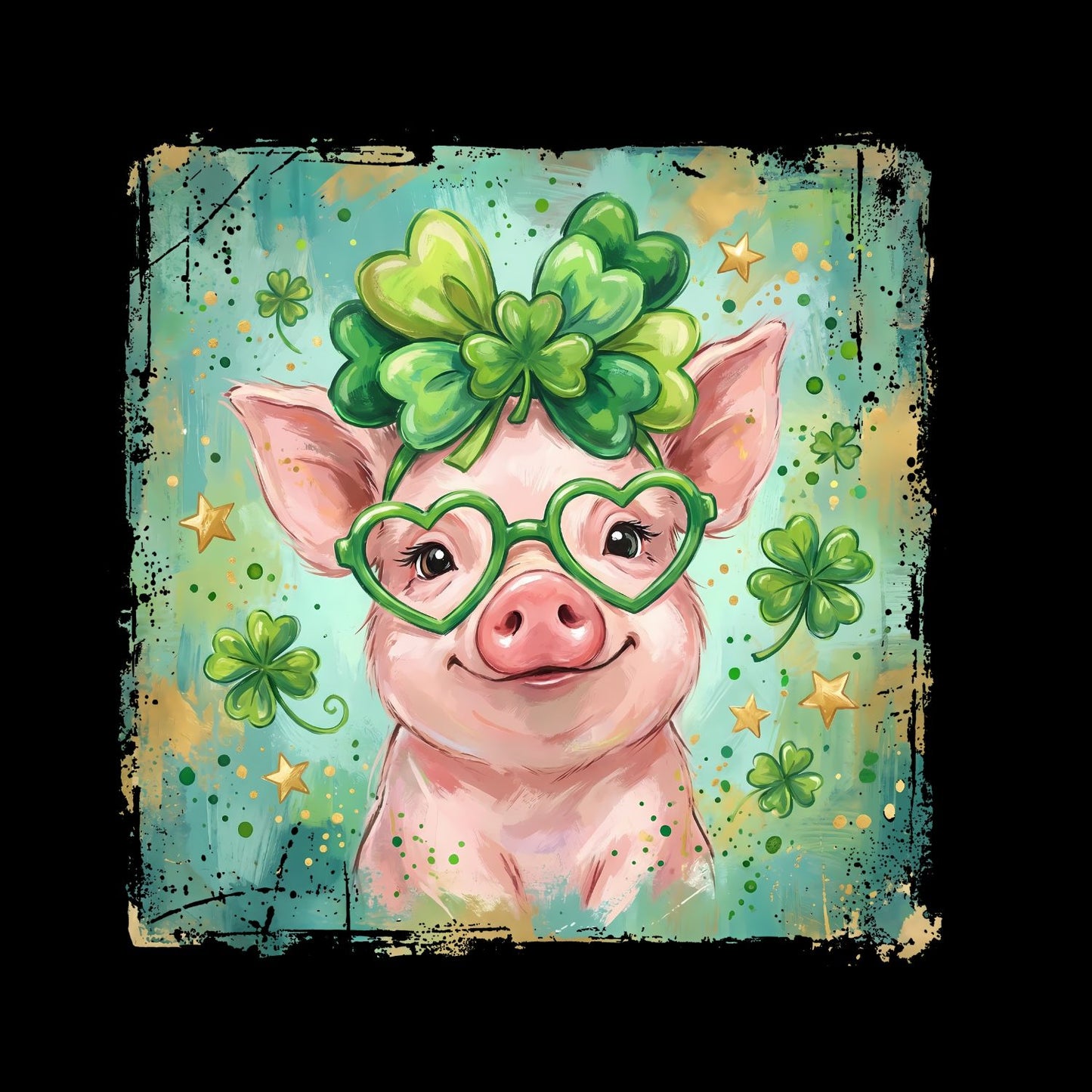 St. Patrick’s Day Watercolor Pig Wearing Glasses With Shamrock Bow  T-shirt | St Patrick’s Day T-shirt | Shamrock