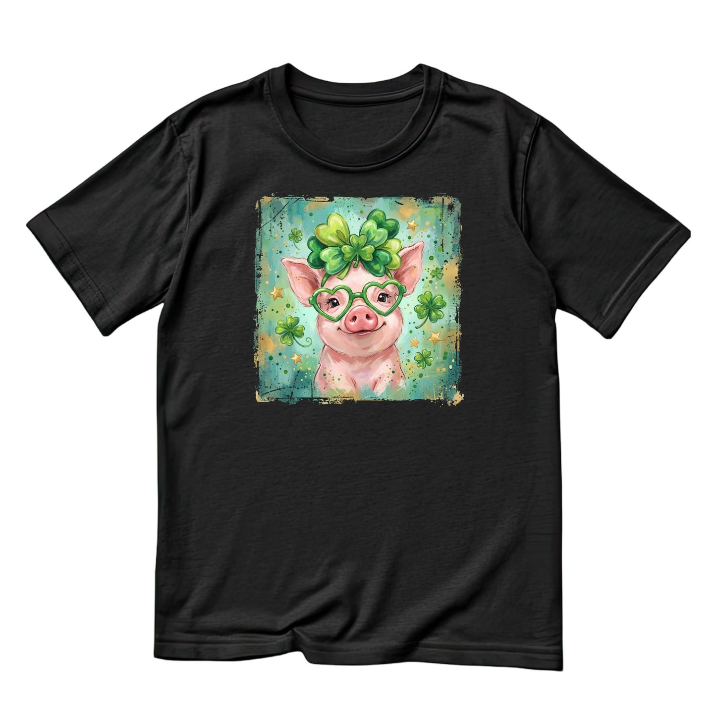 St. Patrick’s Day Watercolor Pig Wearing Glasses With Shamrock Bow  T-shirt | St Patrick’s Day T-shirt | Shamrock