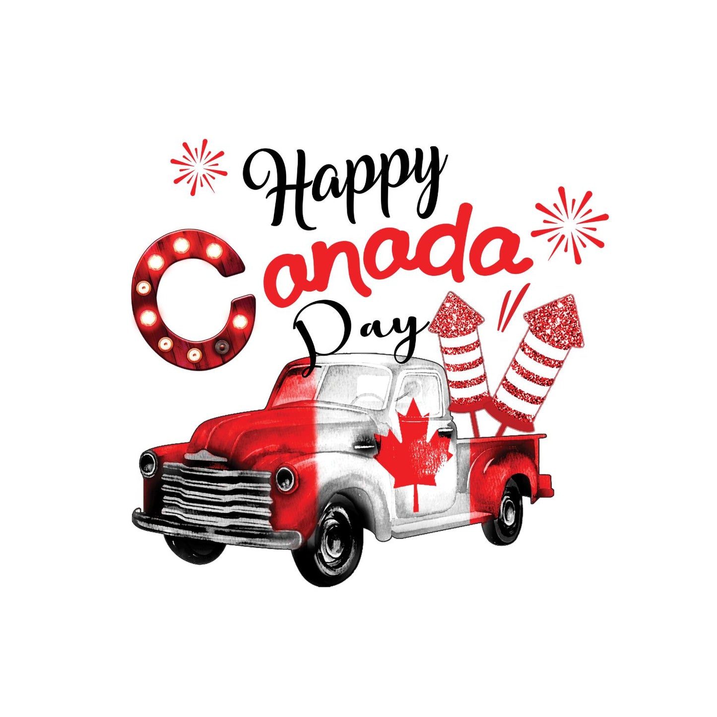 Happy Canada Day Truck Fireworks T-Shirt | July 1st Graphic Tee | Canada Day Shirt