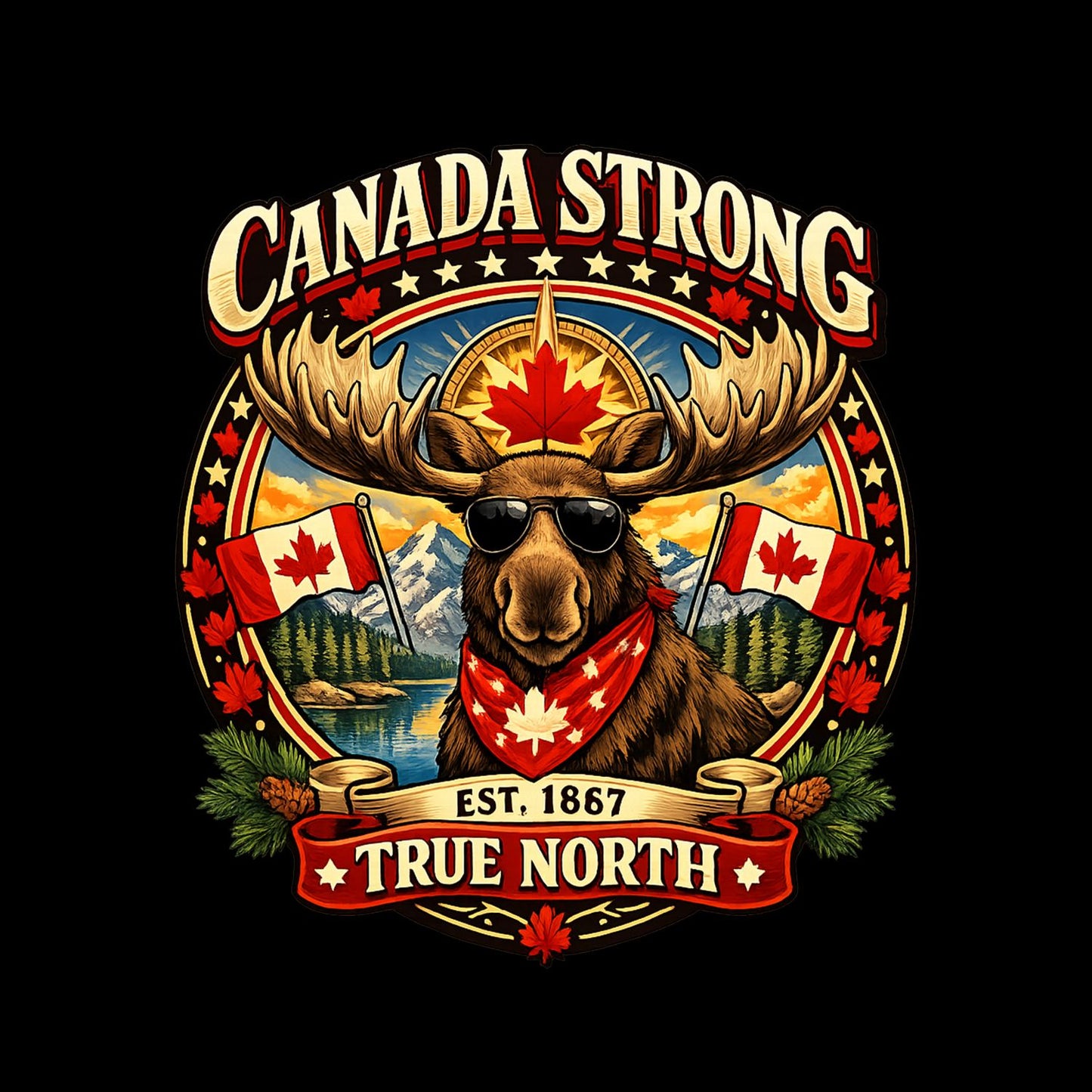 Canada Strong est. 1867 True North Moose T-Shirt | July 1st Graphic Tee | Canada Day Shirt