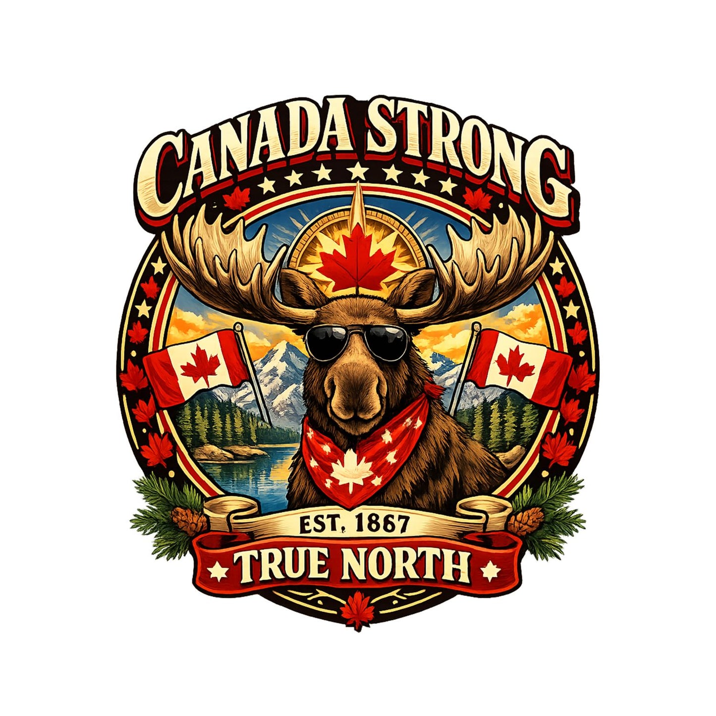 Canada Strong est. 1867 True North Moose T-Shirt | July 1st Graphic Tee | Canada Day Shirt