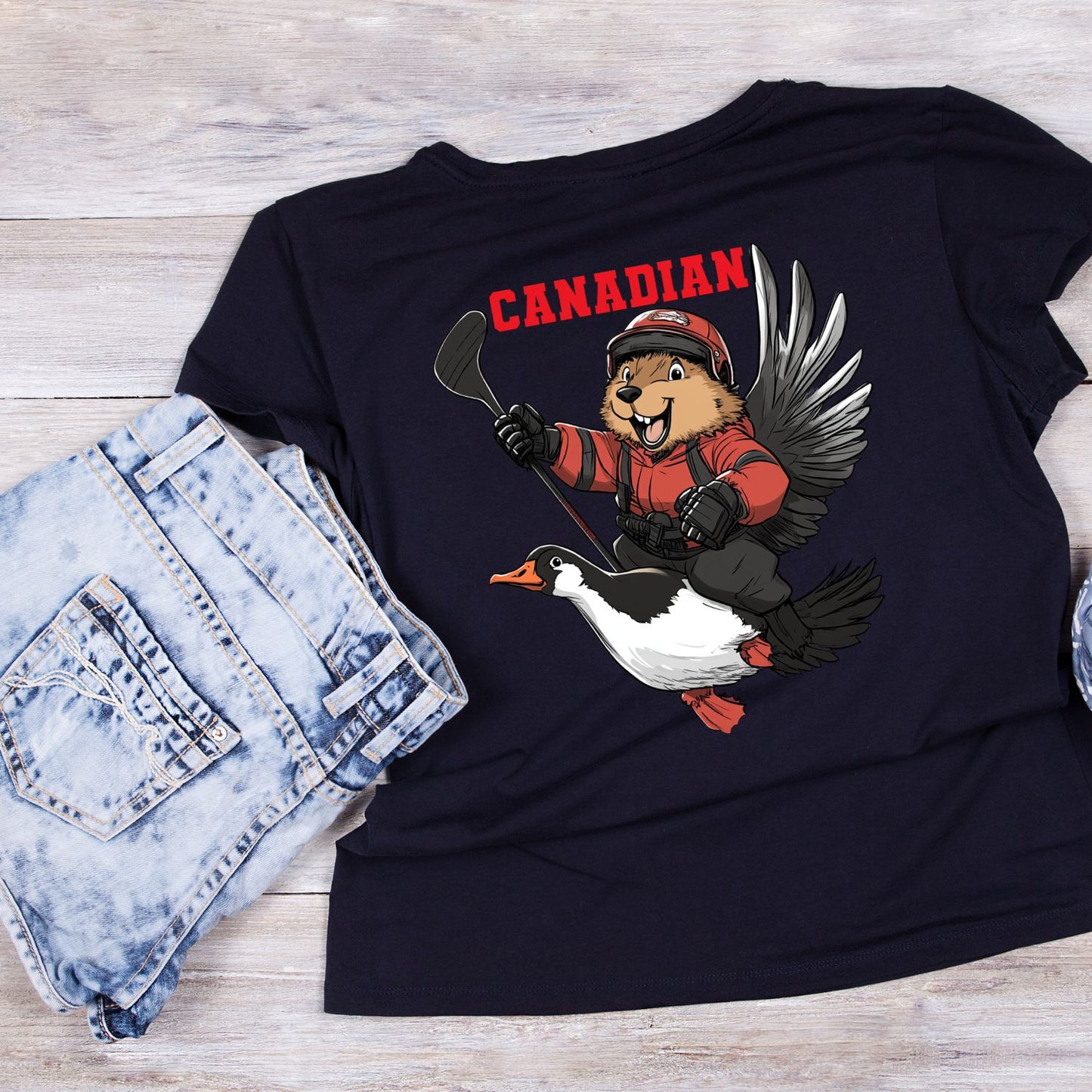 Canadian Hockey Beaver Goose T-Shirt | July 1st Graphic Tee | Canada Day Shirt